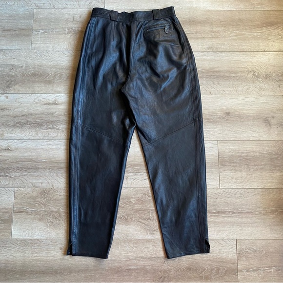 Vintage leather pants 100% Leather Rayon lined high waist motorcycle biker pants - Picture 2 of 13